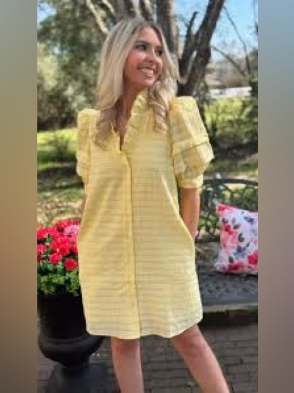 Entro Yellow Puff-Sleeve Women’s Shift Dress
